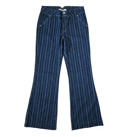 Rock & Roll Denim Stripe Jacquard Dark Wash High Rise Flare Trouser Jeans 28x32 - Picture 1 of 6